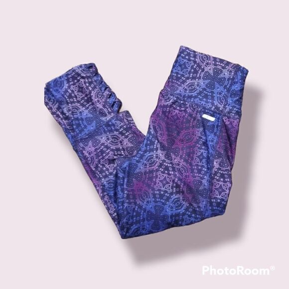 Danskin Workout Capri Lattice Leggings Blue Purple Sz S 4 6 - Picture 2 of 8